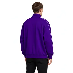 Veste de survêtement violette pour homme, veste de sport personnalisée avec fermeture éclair, col montant, manches rayées, vêtements de fitness légers pour l'entraînement - Product Image 2