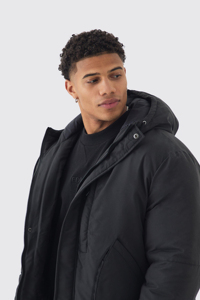 Blouson d'hiver mat noir minimaliste pour homme, matelassé, isolé, coupe-vent, chaud, avec patchwork de fourrure, pour l'extérieur par temps froid, en laine - Product Image 2