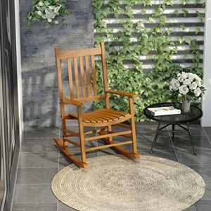 Sedia a dondolo in legno naturale per esterni, giardino, patio, balcone, portico, con schienale alto e braccioli, pieghevole, per cortile e spiaggia - Product Image 2