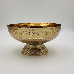 Pedestal decorativo martillado de aluminio de estilo árabe, cuenco para servir frutas de Chocolate chapado en oro, el diseño más Popular para cuencos de Metal - Product Image 3