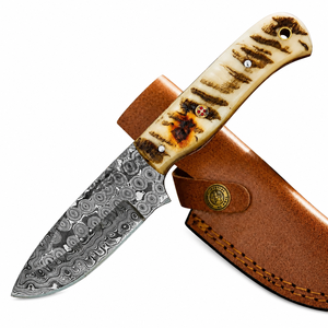 Cuchillo Skinner Jexmoo Personalizado Hecho a Mano de Alta Calidad, DIY OEM, de Acero de Damasco de 9 Pulgadas, Mango de Micarta con Funda de Cuero - Product Image 1