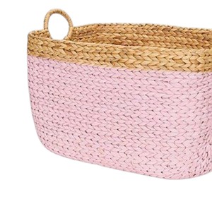 Cesta de Almacenamiento Rectangular Estilo Boho, Rosa y Natural, de Jacinto de Agua, Cesta para Ropa Sucia, Organizador Ecológico con Asas - Product Image 4