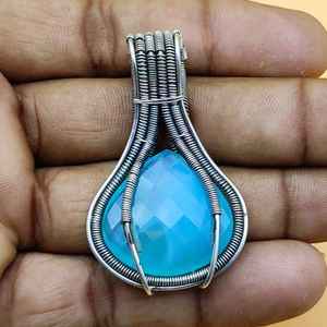 Aqua Chalcy 925 <b>Sterling</b> <b>Silver</b> <b>Wire</b> Wrapped Unique Design Neckalce Custom Design Fine Pendants Charms Wholesale Jewelry - Product Image 4