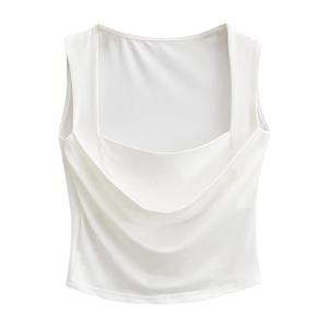 Camiseta sin mangas para mujer con cuello cuadrado, largo regular, lazo frontal asimétrico, estilo casual, holgada, oversize, lavado ácido, transpirable - Product Image 5