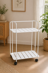 Modern white metal 3 tier shelf with open slat design folding storage shelf ideal design for <b>bathroom</b> <b>kitchen</b> storage use - Product Image 3