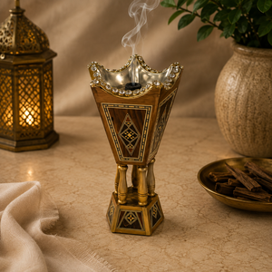 Brûleur d'encens en bois tendance, porte-bakhoor arabe avec insert en laiton, encensoir pour aromathérapie arabe, décoration de maison pour Ramadan et l'Aïd, cadeau - Product Image 1
