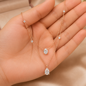 สร้อยคอเพชรเลี้ยงในห้องปฏิบัติการเคลือบทอง 18K |   จี้หินหลายเม็ดทรงลูกแพร์ |   เครื่องประดับงานแต่งงานสุดหรู VVS ของขวัญสำหรับผู้หญิง - Product Image 2