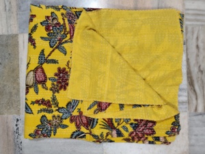 Reversible <b>Floral</b> Block Print <b>Bed</b> <b>Sheet</b> Yellow Red Blue Pattern Home Decor Gift for Her From Rajasthan All-Season Double Size - Product Image 3