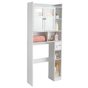 Mobile Bagno Classico-Moderno Bianco a Doppia Anta con 2 Pannelli Regolabili, 1 Cassetto e 3 Ripiani Laterali per Casa, Camera da Letto, Ospedale - Product Image 5