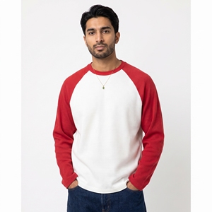 Custom Men Two Tone Raglan Long Sleeve <b>Waffle</b> Knit T <b>Shirt</b> High Quality Casual Blank Cotton Blend Thermal Baseball T-<b>Shirts</b> - Product Image 1