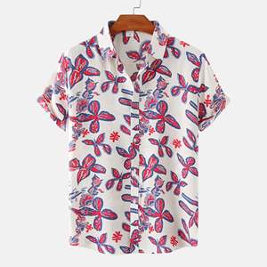 Chemises pour hommes à manches courtes, style plage hawaïen, décontractées d'été, en coton et polyester, à motif floral, à simple boutonnage - Product Image 5