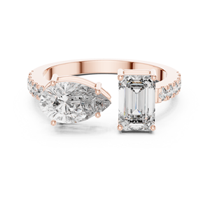 Luxury Toi Et Moi Moissanite Engagement Ring 14K Rose Gold Plated Alloy Marquise and Emerald Cut Bridal Jewelry - Product Image 2