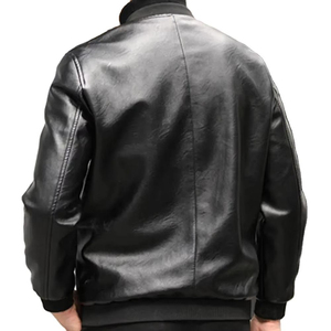 Men's Genuine Leather Winter <b>Jacket</b> with Stand Collar Front Logo Letter Pattern-Elegant Motorcycle Design - Product Image 3