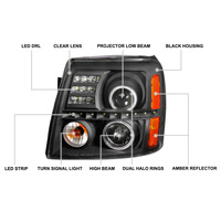 Projecteurs LED Halo noirs pour Cadillac Escalade 2002-2006, lampes L+R