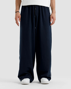 Pantalon de jogging décontracté pour homme, bleu marine, coupe large, en molleton, avec taille élastique tissée, braguette zippée, rayures latérales, imperméable, automne - Product Image 1