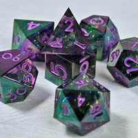 Ensemble de dés DND en résine verte écologique, fait main, dégradé, 7 pièces, polyédriques, à bords vifs, pour jeux de rôle Dungeons & Dragons