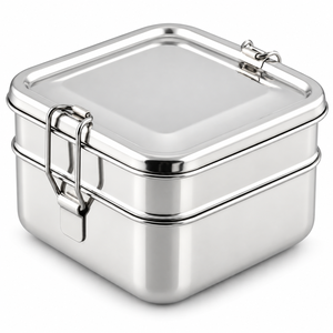 Boîte à lunch carrée en acier inoxydable, conteneur alimentaire anti-fuite avec couvercle pour l'école et le bureau - Product Image 1
