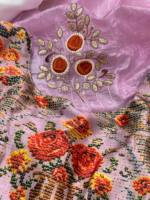 Ensemble de chemisier en organza de soie brodé de fleurs roses, vêtements de fête pour femmes, printemps été