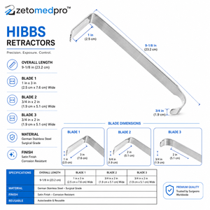 Retractor HIBBS de 9.125 pulgadas (23.2 cm) con hoja de 2.5 cm x 7.6 cm, 1.9 cm x 5.1 cm, 1.3 cm x 2.5 cm, Zetomed Pro - Product Image 5