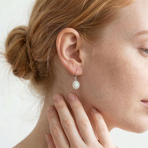 Brass <b>Opal</b> Dangle <b>Earrings</b> Oval White <b>Opal</b> Drop <b>Earrings</b> Vintage Boho Statement Jewelry Gift for Women Wholesale - Product Image 3