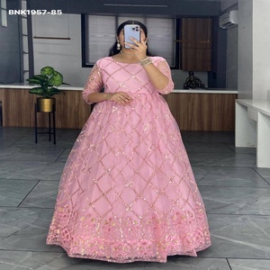 Vestido de alta calidad con bordado de lentejuelas y ribete ancho, mangas 3/4 acampanadas, proveedor indio. - Product Image 1
