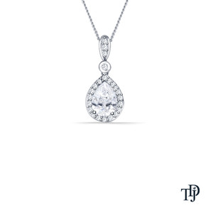 Colgante de diamante de laboratorio con corte de pera, estilo halo, colgante solitario con engaste en V de cuatro puntas, venta al por mayor y al por menor OEM - Product Image 2
