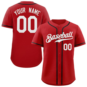 Maillot de baseball personnalisé rouge et noir, uniforme d'équipe boutonné, sublimé, en polyester anti-humidité, OEM ODM - Product Image 1