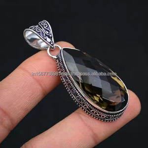 Beau pendentif en argent sterling 925 à quartz fumé naturel à facettes en argent fait à la main pendentif en pierres précieuses collier pendentif - Product Image 2