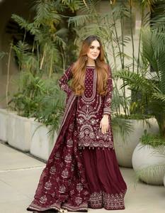 Salwar Kameez en soie bleu marine pour femmes avec broderie dorée, tenue de mariage traditionnelle, longueur au sol, coupe régulière, Inde, Pakistan - Product Image 5