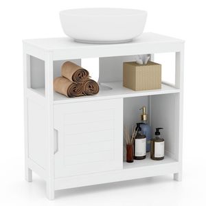 Mobiletto da bagno a 2 ante con lavabo a incasso a forma di U e ripiani - Product Image 1