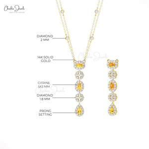 Collier pendentif en citrine taille poire 5x3mm avec diamant en or massif 14 carats, fabrication de bijoux sur mesure en provenance d'Inde - Product Image 5