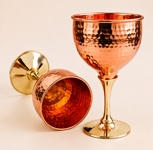 Premium Handcrafted Hammered Pure <b>Copper</b> Wine Goblet With Elegant Brass Stem Metal Cocktail Chalice For Luxury Home Bar Decor - Product Image 3