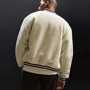 Quality Varsity Jacket for Men Blend Fabric <b>Button</b> Detail Breathable Thick Winter Casual Jacket with Simple Pattern Design - Product Image 5