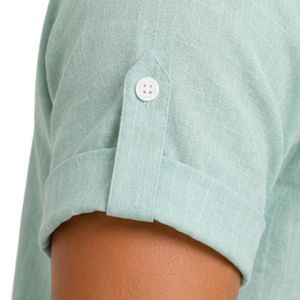 Customized Mens Mint Green Mandarin Collar Linen Blend <b>Henley</b> Shirt <b>Short</b> <b>Sleeve</b> Casual Summer Breathable Button Placket Custom - Product Image 3