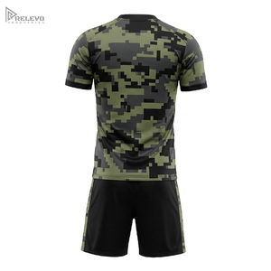 Custom Sublimation Soccer Uniform Set <b>Mens</b> Football Jersey and <b>Shorts</b> Olive Green Digital Camo Team Match Kit - Product Image 2