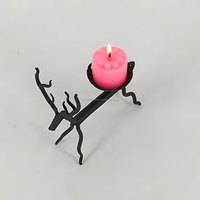Porte-bougie en fer forgé fait main, paire de bois de cerf, 11,5 pouces, style moderne, décoration maison et bureau, art tribal indien créatif et antique