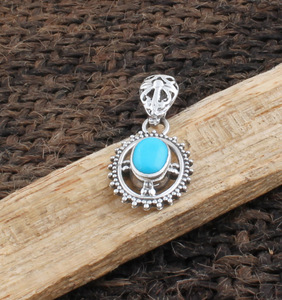 Colgante de Turquesa Natural al por Mayor, Plata de Ley 925, Engaste de Platino, Estilo Vintage, Fabricante de Joyería, Venta al por Mayor - Product Image 5