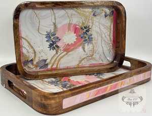 Bandeja de Servir de Madera de Ratán Grabada a Medida, Diseño Floral Moderno con Aves, Apta para Lavavajillas, Portátil, Flexible, Individual, para el Hogar - Product Image 2
