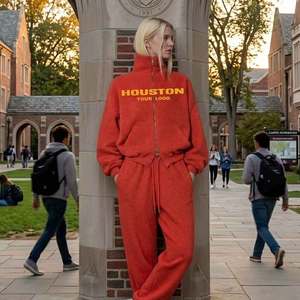 Women Winter Everyday Wear Mock neck <b>Zip</b> <b>Up</b> Sweatshirt Printed Tracksuit Set 100% Cotton Warm And Breathable - Product Image 1