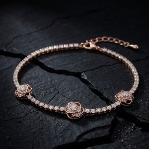 Gold Plated 925 Silver Moissanite Flower Chain Link <b>Bracelet</b> <b>Bangle</b> for Women Party Jewelry GIA Certified - Product Image 1