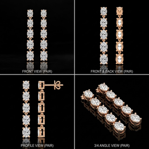 Boucles d'oreilles pendantes à cinq pierres en diamant de laboratoire ovale de 0,60 carat, or massif 14 carats, bijoux de luxe pour les occasions de fête - Product Image 2