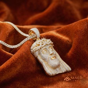 Colgante de Plata Chapado en Oro con Cabeza de Jesús y Corona de Espinas de Moissanita, Estilo Hip Hop Iced Out, para Unisex - Product Image 4