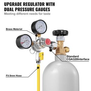 Regulador de CO2 de alta resistencia con manómetro doble de 0-60 PSI y válvula de retención de latón para cerveza. - Product Image 5