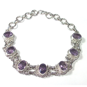 Pulsera Clásica de Plata 925 con Perlas de Agua Dulce y Eslabones Geométricos con Bisel de Amatista para Uso Diario Femenino - Product Image 3