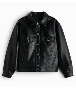 เสื้อแจ็คเก็ตหนัง PU แบบยูนิเซ็กซ์ แขนยาว ใส่ได้ทุกฤดู สีดำ สไตล์มอเตอร์ไซค์ - Product Image 3