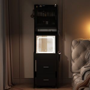 Set Mini angolo nero con luci a LED stazione di ricarica e scaffali di stoccaggio per piccoli spazi trucco vanità per camera da letto - Product Image 4