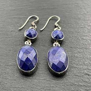 Boucles d'oreilles pendantes fantaisie en argent sterling et lapis-lazuli vintage, bijoux faits à la main avec pierres précieuses bleues, cadeau élégant pour femmes - Product Image 5
