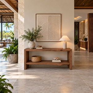 Mesa Consola Rústica Arvena de Primera Calidad con Borde Natural, Estante con Superficie de Madera, Diseño Moderno, Muebles para Sala de Estar, Uso en Vestíbulos de Hotel, Venta al Por Mayor B2B - Product Image 4