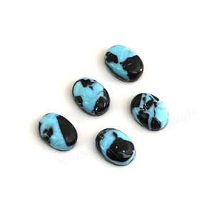Cabochon de pierre précieuse en vrac, forme ovale 10x14mm, dos plat, poli brillant, lisse, motif camouflage noir Arizona et turquoise bleue, pour la fabrication de bijoux et pendentifs - Product Image 4