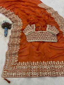 Fendy Satin 3MM Sequin Corded Border <b>Saree</b> Heavy Latkan Blouse Soft Elegant Rich Look Piping Border Heavy Pallu Traditional - Product Image 1